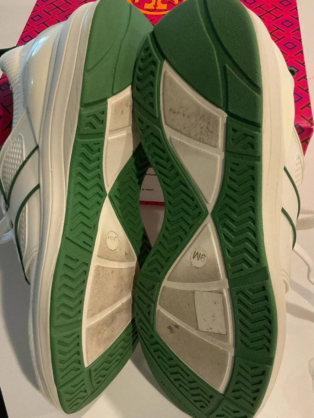 Tory Burch T Sock Runner Sneakers in Ivory with Green Trim